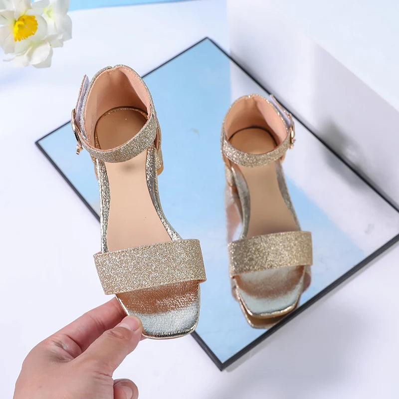 Fashion Children's Summer Sandals Sequins Simple Girls Causal Princess Low-heel Dress Shoes Wedding Party Kids High-top Sandals