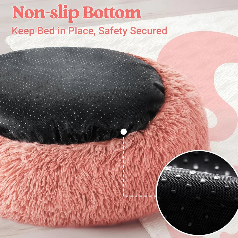 Plush Dog Bed Round Dog Bed Warm and Comfortable Pet Bed Machine Washable Non-Shedding Non-Dented Indoor Winter Pet Products