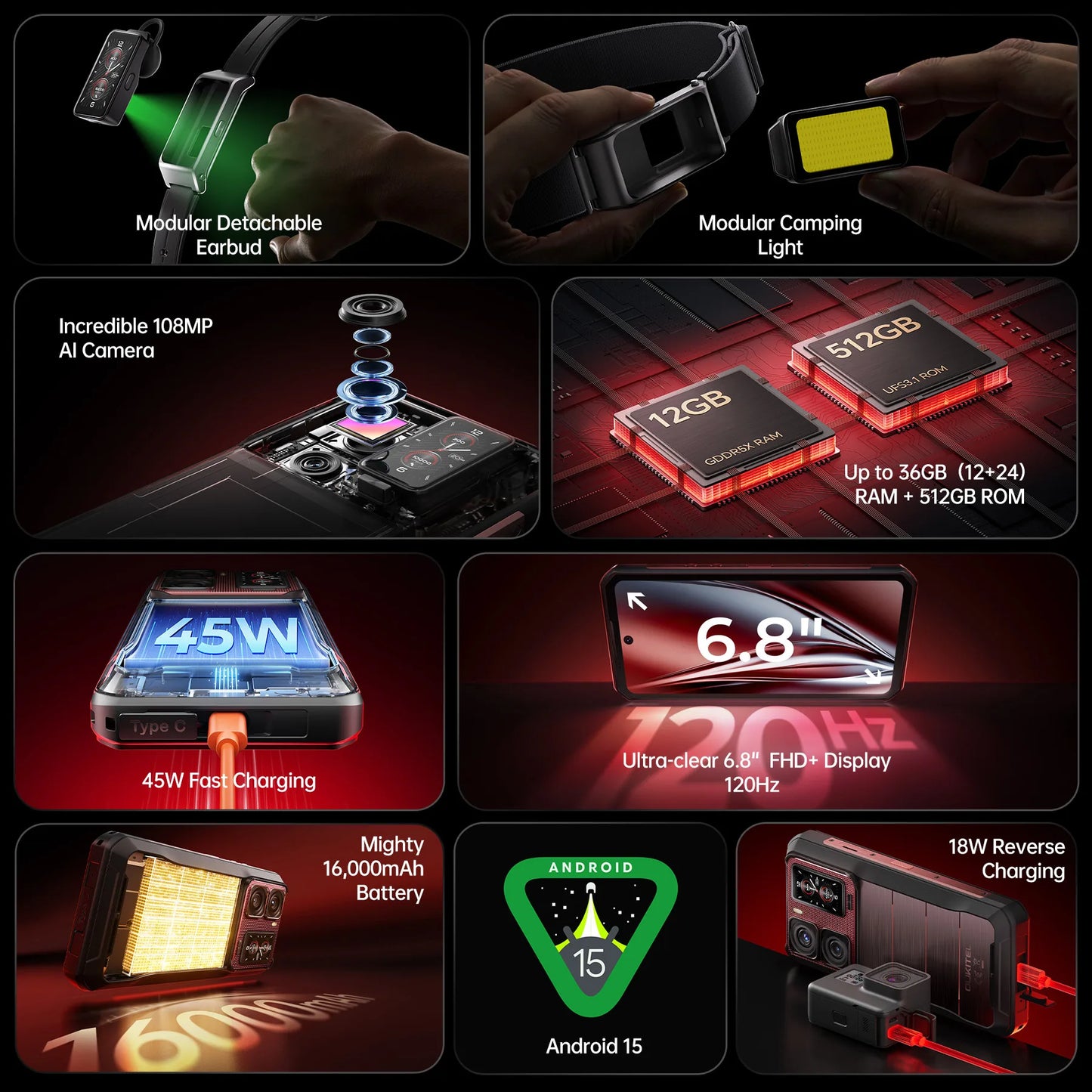 2025 NEW Oukitel WP300 Rugged Phone 6.78" FHD 120Hz Telephone Portable 36GB (12+24) GB+512GB 16000mAh Smartphone 5G Android 15