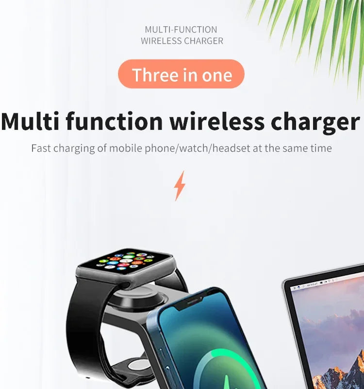 3 In 1 Wireless Charger Stand Fast Charging Station for iPhone 17 16 15 14 13 12 11 iWatch 10/9/8/7 Ultra Airpods Phone Holder