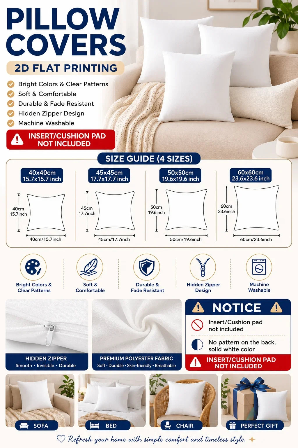 4pc Set of 4 Modern Geometric Abstract Throw Pillow Covers  Navy Blue Gold Line Decorative Cushion Cases for Home Sofa Bedroom