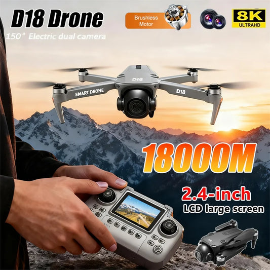 2025 New D18 Drone 8K HD Dual Camera Aerial Photography Obstacle Avoidance Brushless Motor 5G WIFI GPS Return 18000m Quadcopter