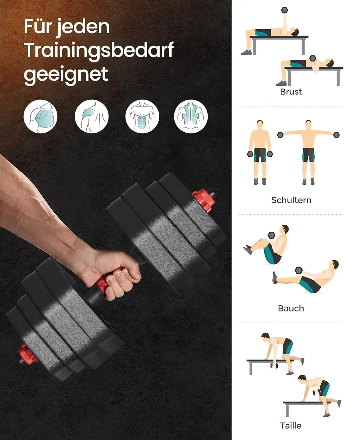 Dumbbells Set Dumbbells with Connecting Bar Hexagon Dumbbell Set 10kg 20kg 30kg Workout Fitness Training Weight Lifting