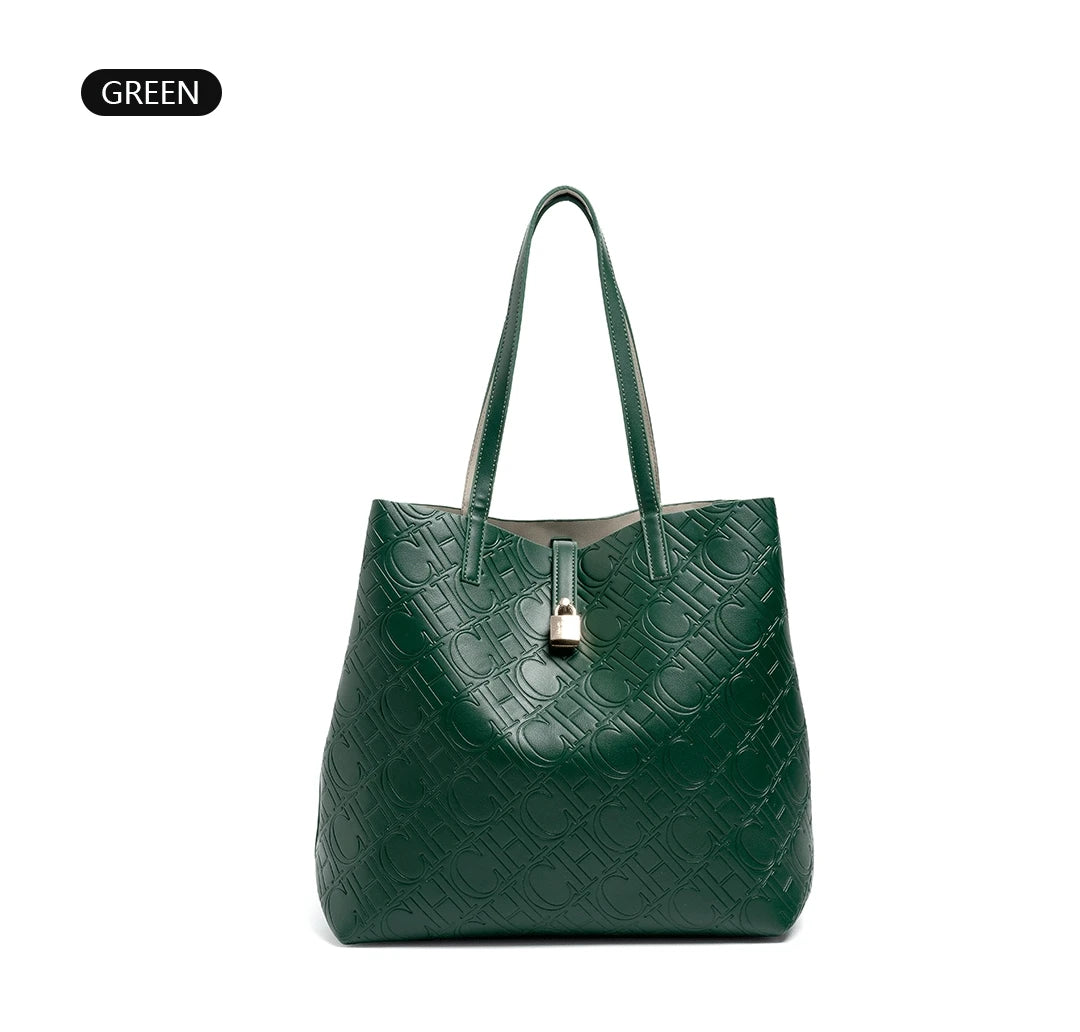 CH Luxury Tote Handbag For Women Large Capacity Work Shoulder Bag Elegant Golden Shopping Shoulder Purse