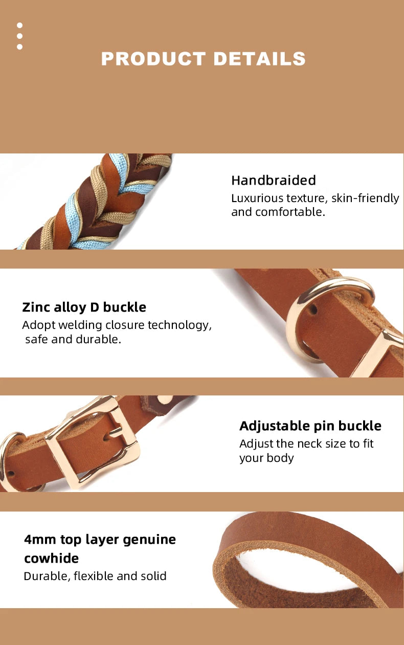 Genuine Leather Collar For Strong And Durable Puppy Medium Large Dogs Fashion Braided Colorful Nylon Rope Dog Collar New Arrival