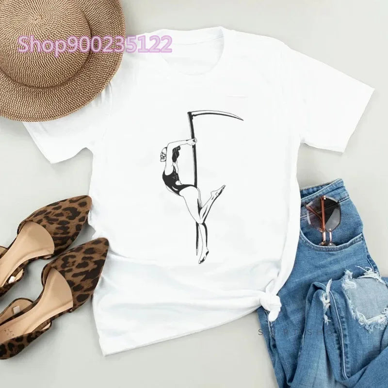 Just Pole It T-shirts Women Printd Letter Tshirt Women's Short Sleeve Fashion Pole Dance Tops Streetwear Cute Unicorn T-shirt