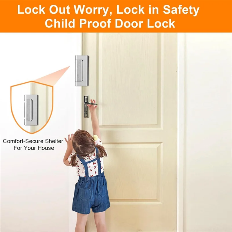 FULL-2Pack Home Security Door Reinforcement Lock Security Door Locks Home Prevent Unauthorized Entry Forkids Safety Silver