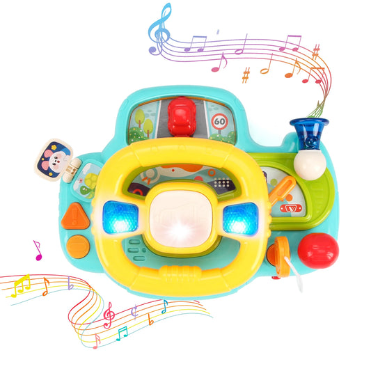 Baby Electric Steering Wheel for Car Seats and Stroller Simulate Driving Vocal Toys for 0-36 Months Toddlers Educational Toys