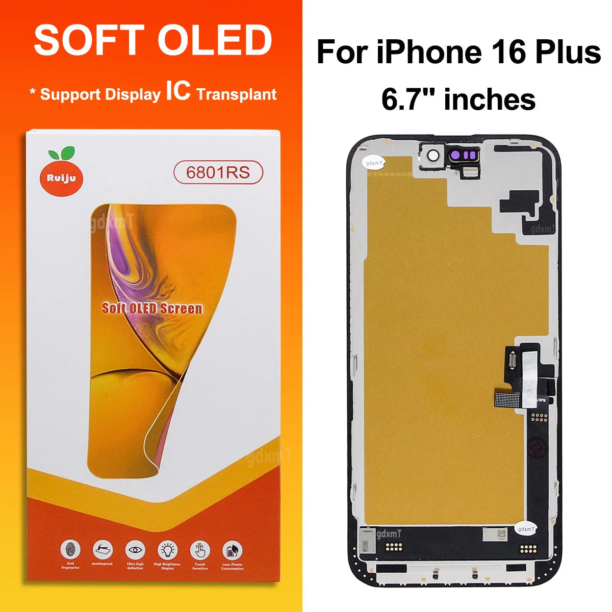 RJ Series SOFT OLED For iPhone 13 14 15 16 17 Pro Max Plus LCD Display Touch Screen Digitizer Assembly Replacement