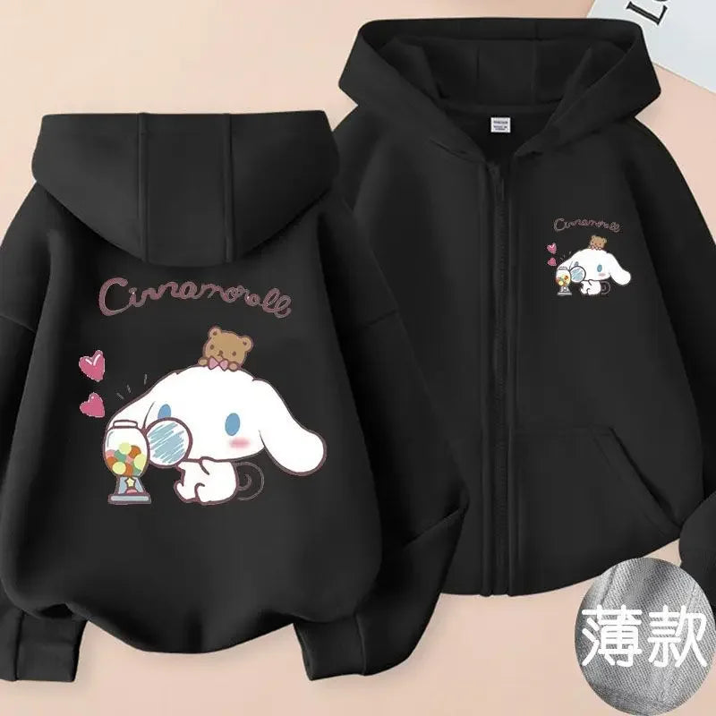 Children Clothing Girls Sanrio Cinnamoroll Cardigan Zip Jacket Cardigan  Cartoon Parenting Clothing  Kids Zipper Hooded Sweater