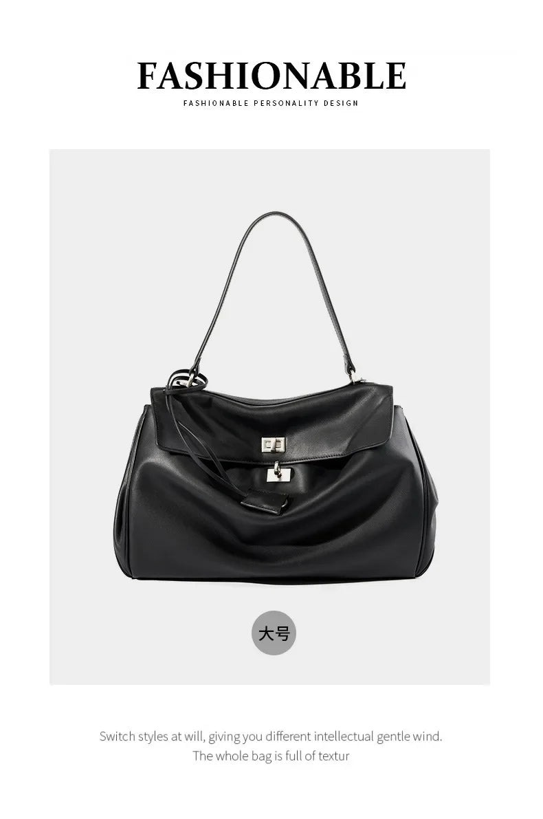 2025 New Luxury Tote Bag for Women Genuine Split Cow Leather Crossbody Shoulder Bag Top-Handle Work Lock Closure Underarm Purse