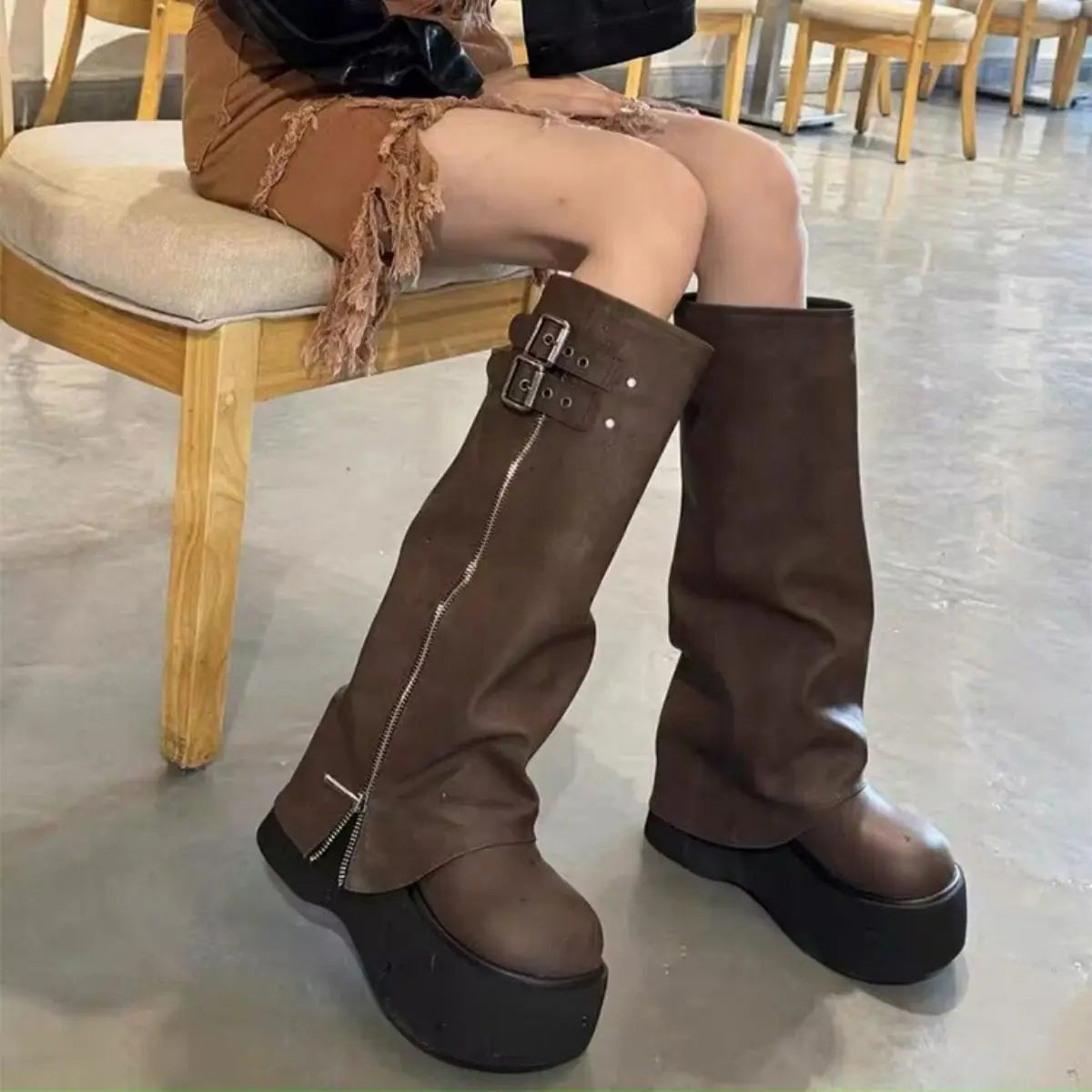 Thick Soled Boots Western Knight Boots Long Tube Boots For Women In Autumn And Winter, Knee Length Slim High Tube Boots,
