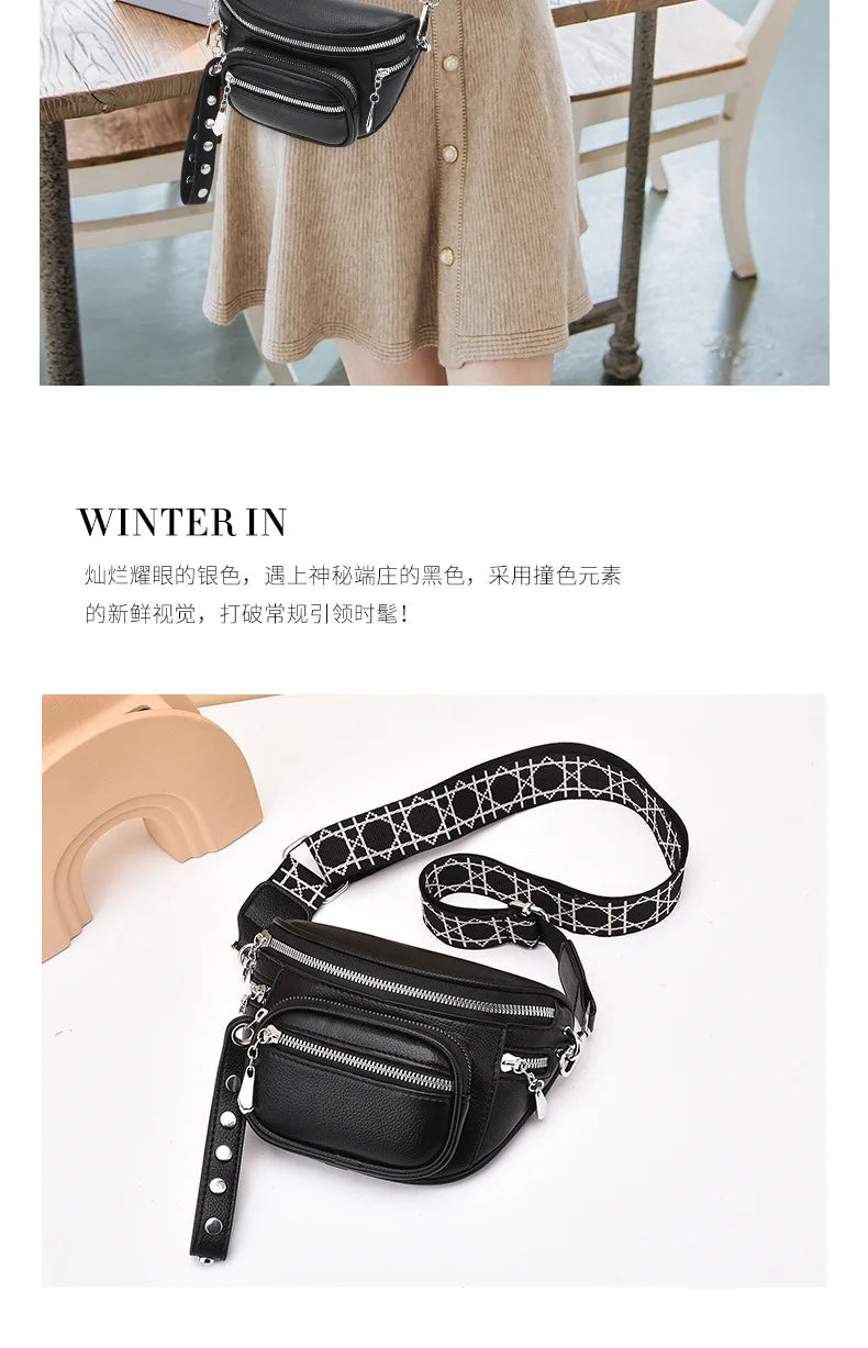 Luxury Multi-pocket 100% cowhide Crossbody Bags For Women Black Shoulder Messenger Handbags Small Chest Bag Travel Saddle bag
