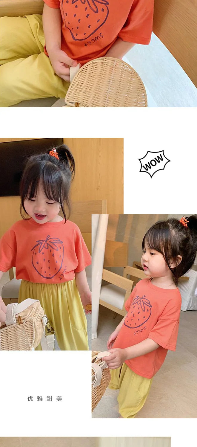Baby Girls Boys Short Sleeved T-shirt Kids Cotton Top Tees Toddler Cartoon Print Shirts Summer Children's Clothing Korean Style