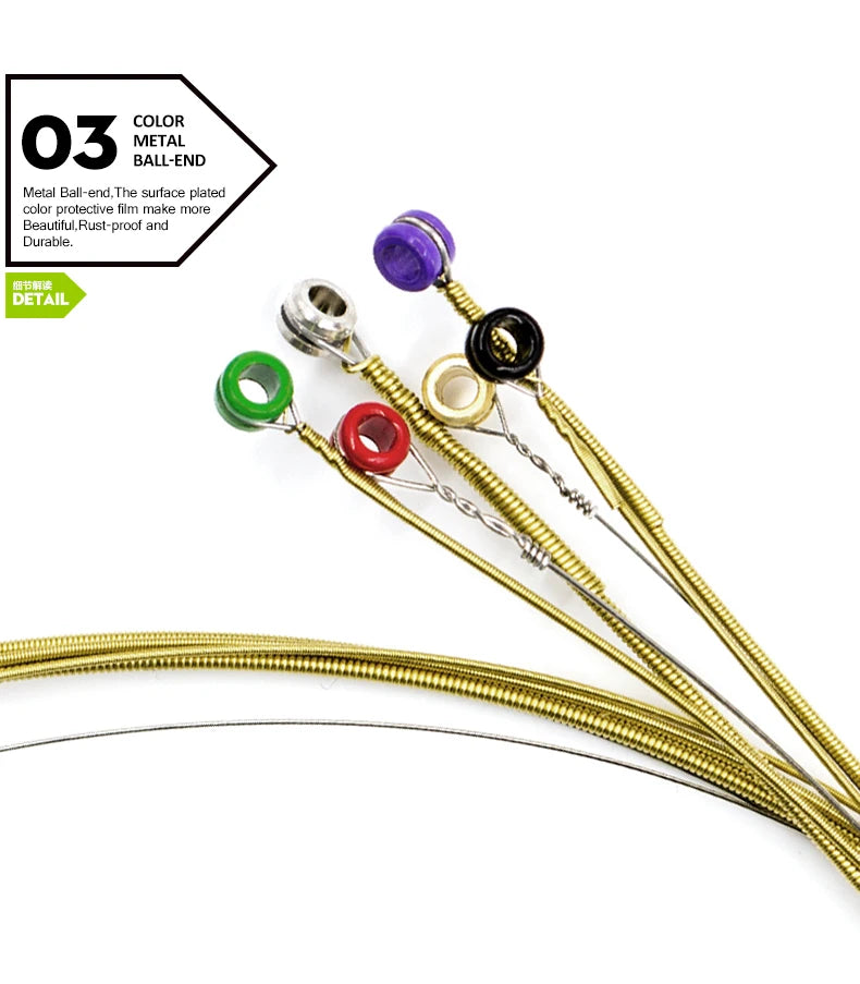 Orphee Acoustic Guitar Strings Set Medium Carbon Steel Hexagonal Core Rust Prevention Treatment Folk Guitar Parts & Accessories