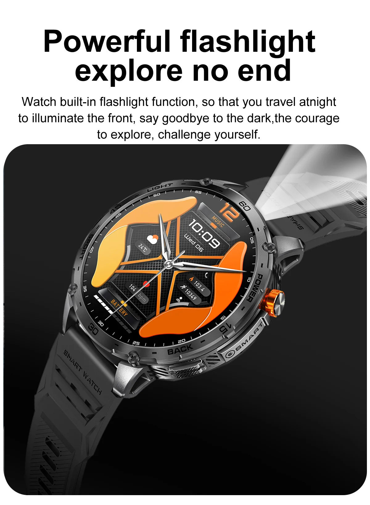 K69 Smart Watch 1.75inch Amoled Screen LED Flashlight Men Bluetooth Call Sports Fitness Tracker Health Monitor Smartwatch