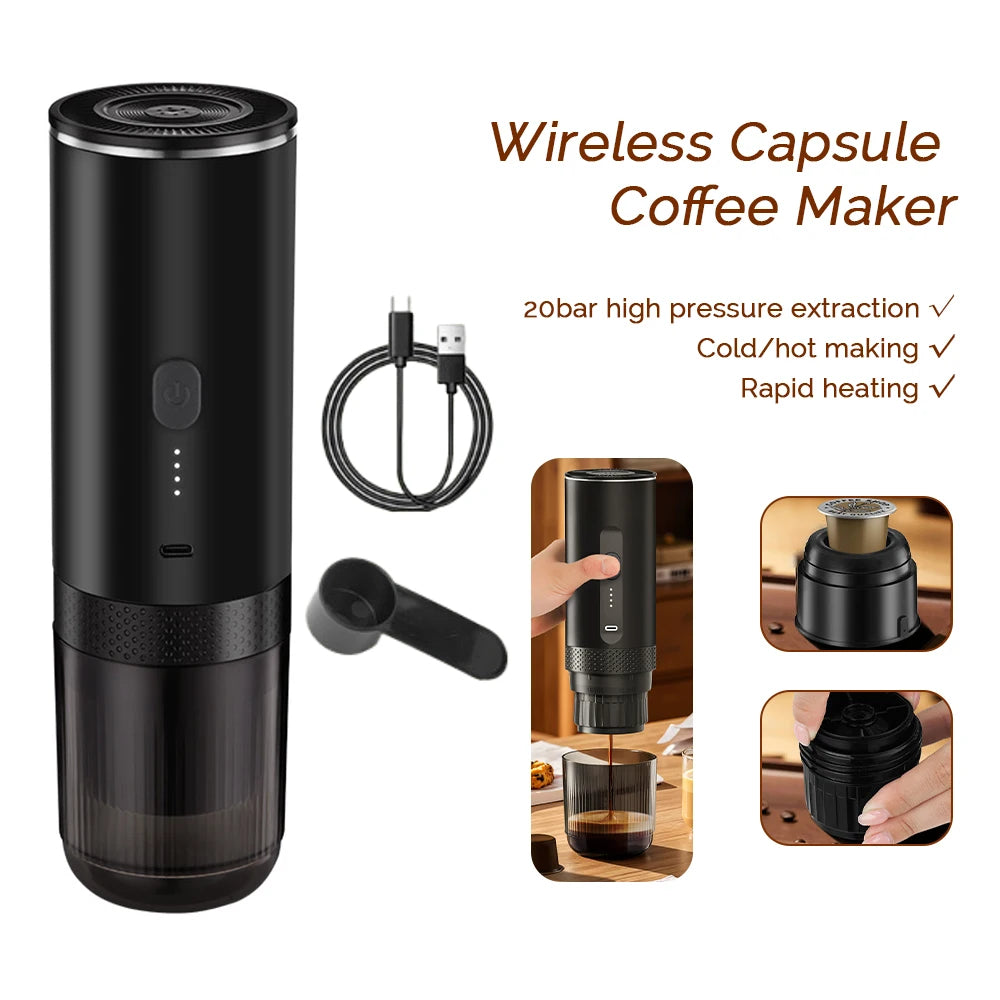 3-in-1 Portable Capsule Coffee Machine Wireless Espresso Coffee Maker Coffee Machine Travel Home Use Automatic Coffee Maker