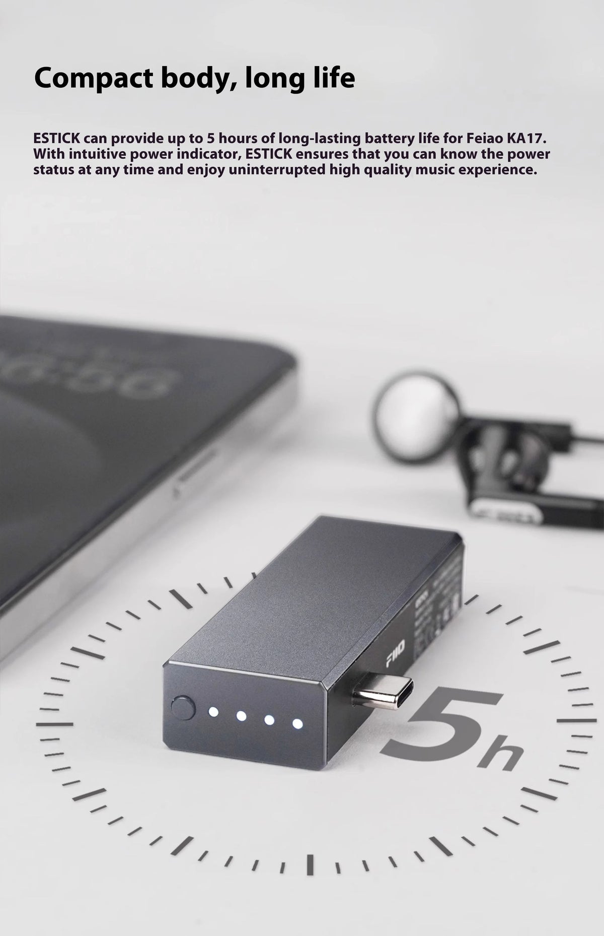 FiiO ESTICK KA17 Mini Mobile Power Bank Independent Power Supply Portable Power Bank 1100mAh Type-C Charging Customized Charger