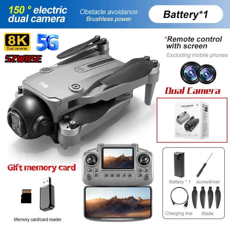D18 Drone Drone 8K Camera 5G HD Dual Camera FPV Obstacle Avoidance Brushless Motor Aerial Quadcopter with Smart Flight Mode Toy