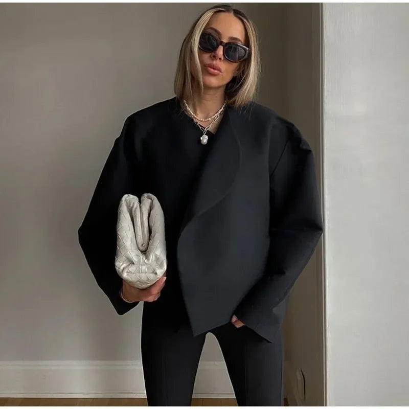 Women's Fashion Solid Thicken Cropped Jacket Top Long Sleeve Warm Autumn Winter Cardigan Female Casual Loose Woolen Streetwear