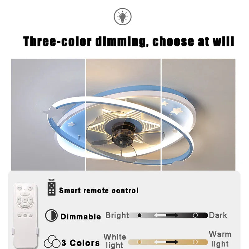 with light small ceiling fan Led kids light with fan Chandelier For Home Bedroom Lamp 3 Color Dimmable remote control fan light