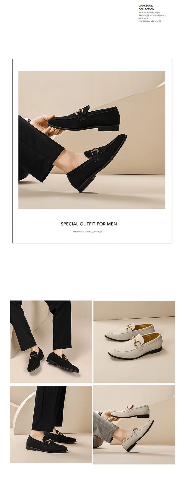 Loafers Men Shoes Black Beige Flock Round Toe Metal Decoration Men Dress Shoes Slip on Men Shoes