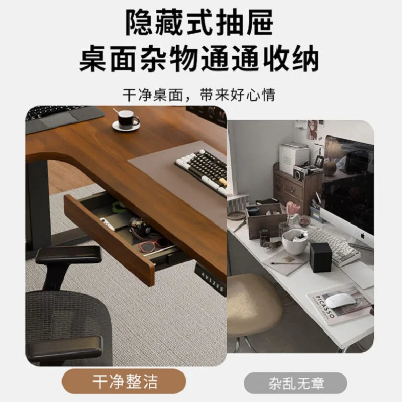 Computer Desk，Solid Wood L-shaped Corner Electric Lifting Table, Removable Home E-sports Office Computer Standing Desk