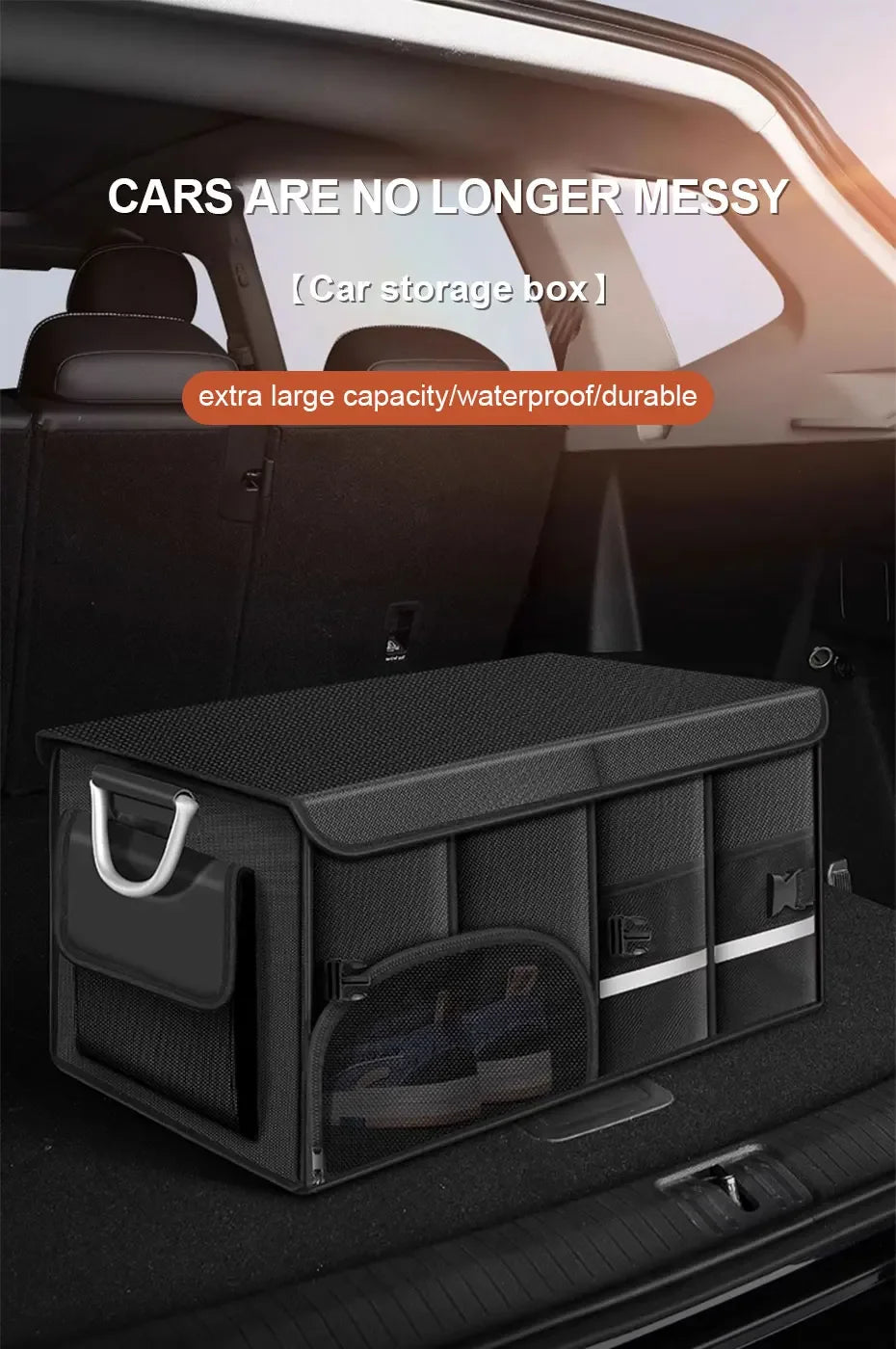 Foldable Trunk Storage Box Waterproof Oxford Cloth 110L Large-Capacity Car Organizer for Camping/Fishing Easy to Carry