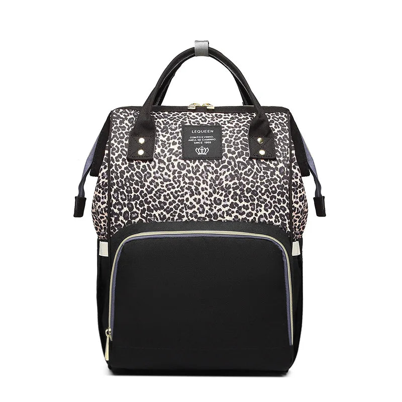 LEQUEEN Leopard Print Women Backpacks Multifunction Ladies Shoulder Backpack Large Capacity Mommy Bags Baby Changing Diaper Bags