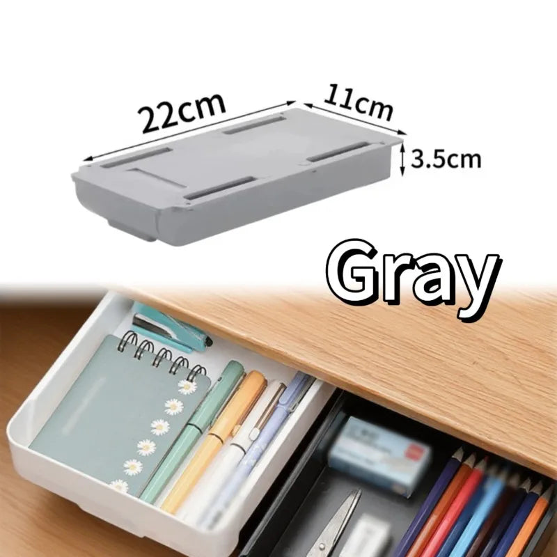 White Self-Adhesive Storage Drawer Box Makeup Pencil Tray Desk Hidden Under Desk Stand Self-adhesive Under-drawer Storage Boxes
