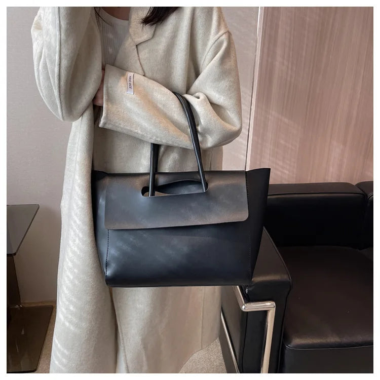 Large Capacity Women's Tote Bag Luxury PU Leather Shoulder Bag French Vintage Top-handle Handbag Casual Commute Shopper Bags