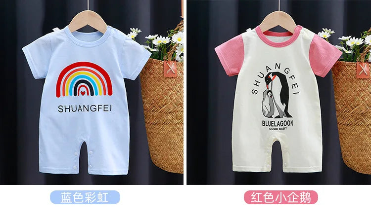 Breathable Cotton Baby Cartoon Jumpsuits, Short Sleeve Bodysuit for Newborn Infant Boys Girls Rompers of Crawling Clothes