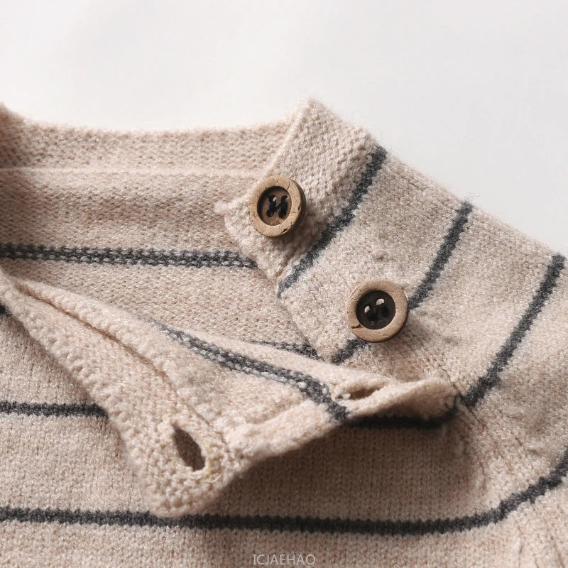 Children Autumn and Winter Clothes Korean Style Fall Baby Kids Striped Onesie Long Sleeve Angora Knit Romper Soft Warm Costume