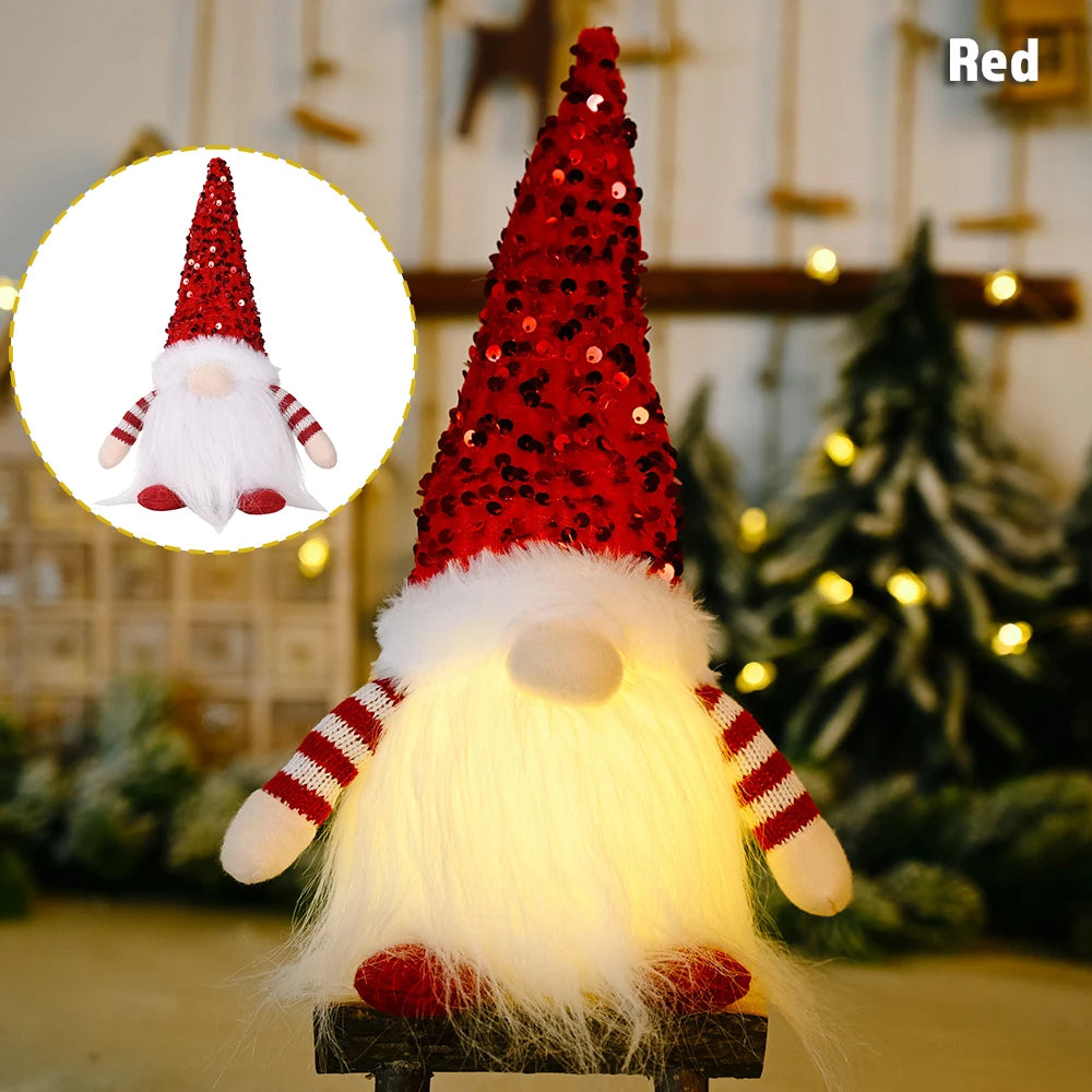 Christmas Gnome LED Night Light 2025 - Sequins Faceless Doll Ornament, Xmas Decor Gift for New Year Holiday