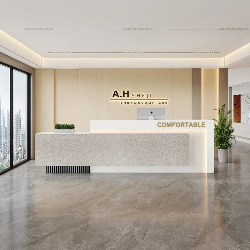 Luxury European Reception Desks Trendy Simple Unique Reception Desk Quality Elegant Comptoir Magasin Commercial Furniture