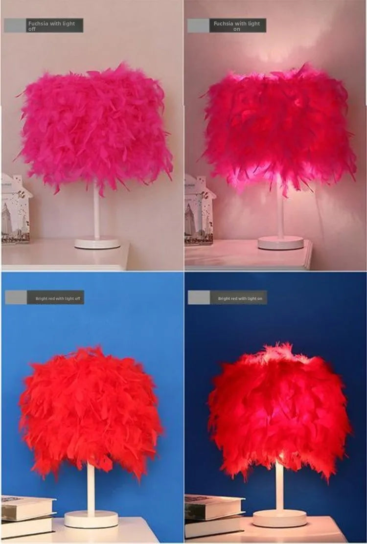New Creative European Sle Feathers Desk Lamp Bedroom Bede Princ Wedding Room Warm LED Birthday Gift Rose