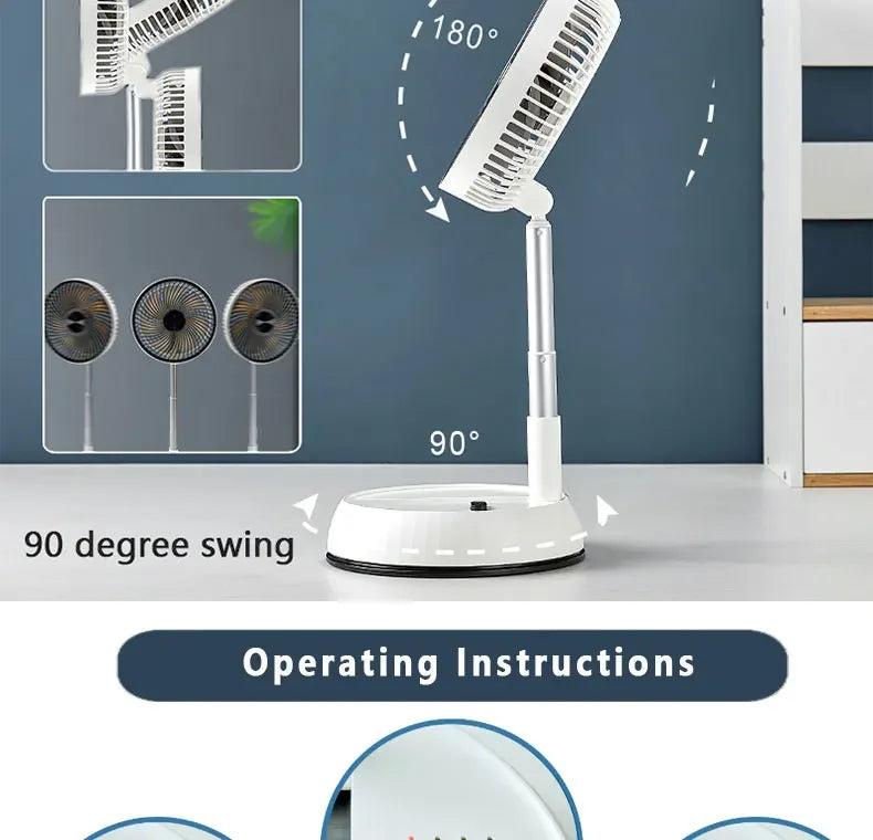 Remote control telescopic folding desktop vertical electric fan 5400mAh silent timed left and right rotation USB electric fan