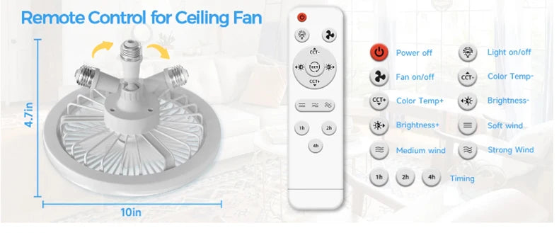 Modern 25cm Ceiling Fans With LED Lights Silent E27 Smart Bedroom Kitchen Electric Fan Lamps Room Decor AC95-260V