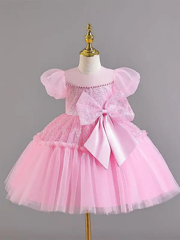 Summer clothing suitable for toddlers mesh large bow baby's first birthday ball dress white baby girl baptism dress
