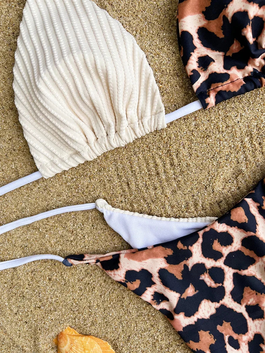 Halter Splicing Leopard Bikinis 2026 Satin Bikini Female Swimsuit Women Swimwear Two-pieces Bikini Set Micro Bathing Suit Swim