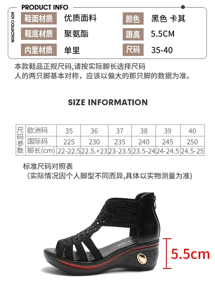 Ladies Shoes on Offer 2025 New Brand Fashion Zipper Women's Sandals Summer Elegant Ladies Roman Platform Wedge Heeled Sandals