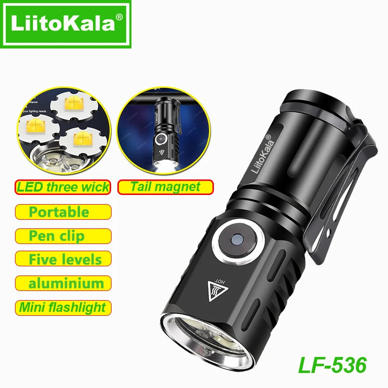LiitoKala LF-536 LF-535 LED white laser Mini Flashlight 16340 700mAh Rechargeable Battery
