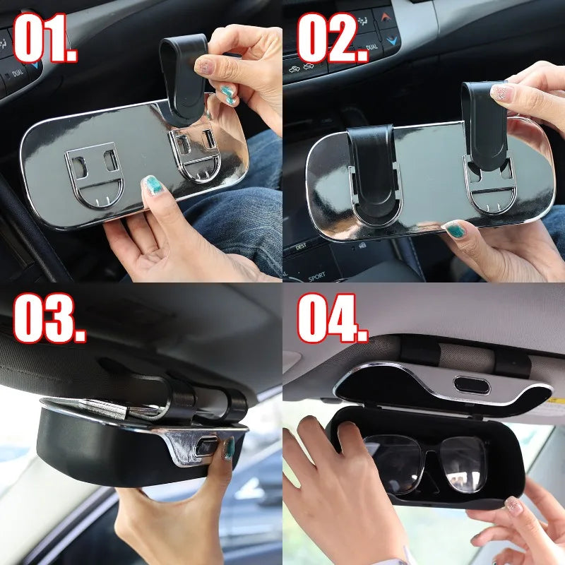 Portable Car Sunglasses Case Holder Sun Visor Clip Storage Box Organizer Glasses Cage Auto Interior Accessories Universal Parts
