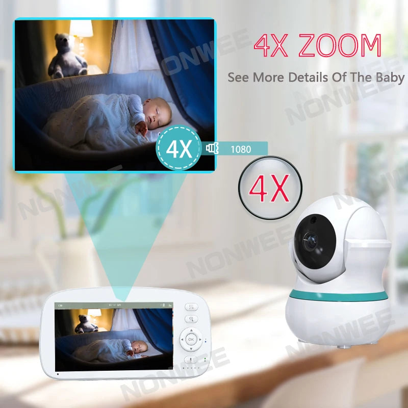 5" HD Baby Monitor | 2.4G FHSS, 5000mAh 35H | Temp Alert, VOX, 360°PT | 2WT, NV – CE/FCC