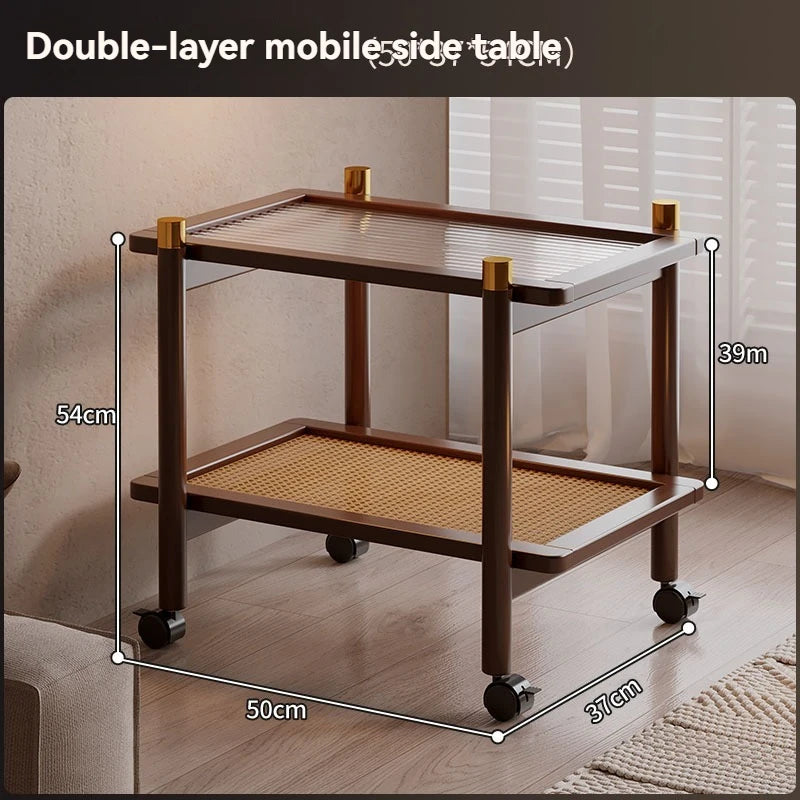 Sofa side table, movable coffee table, small cart, living room small table, bedside side cabinet with wheel storage rack