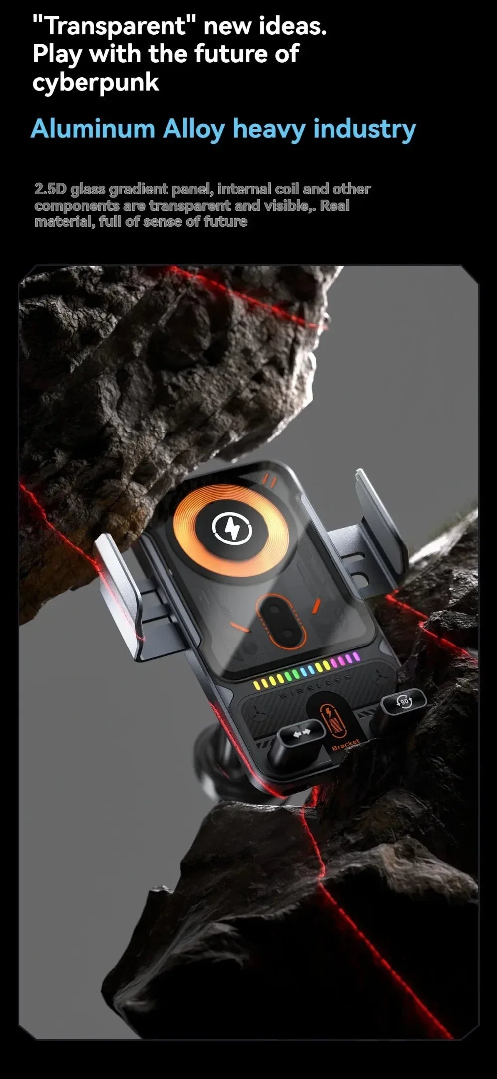 Auto-Sensing Car Wireless Charger Electric Rotating Mount Ambient Light Compatible Fast Charging Station for iPhone 17 16 15 14