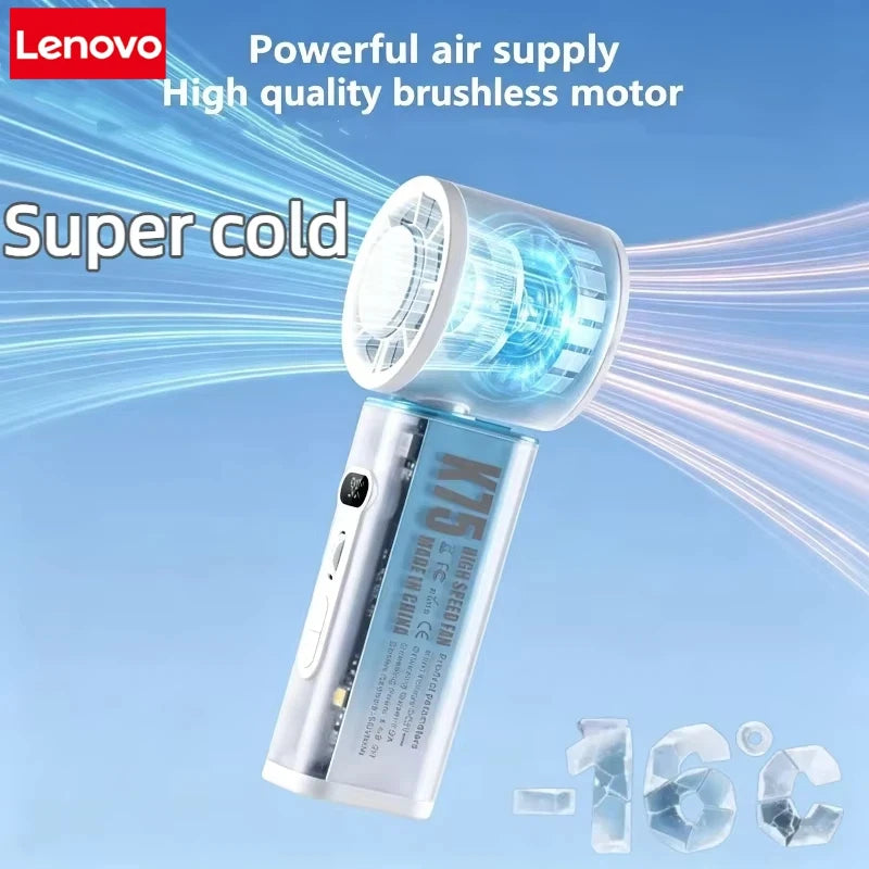 Lenovo Handheld Mini Fan Electric Hand Fans Ice Compress High-Speed Cooling USBRechargeable Portable LED Digital Display