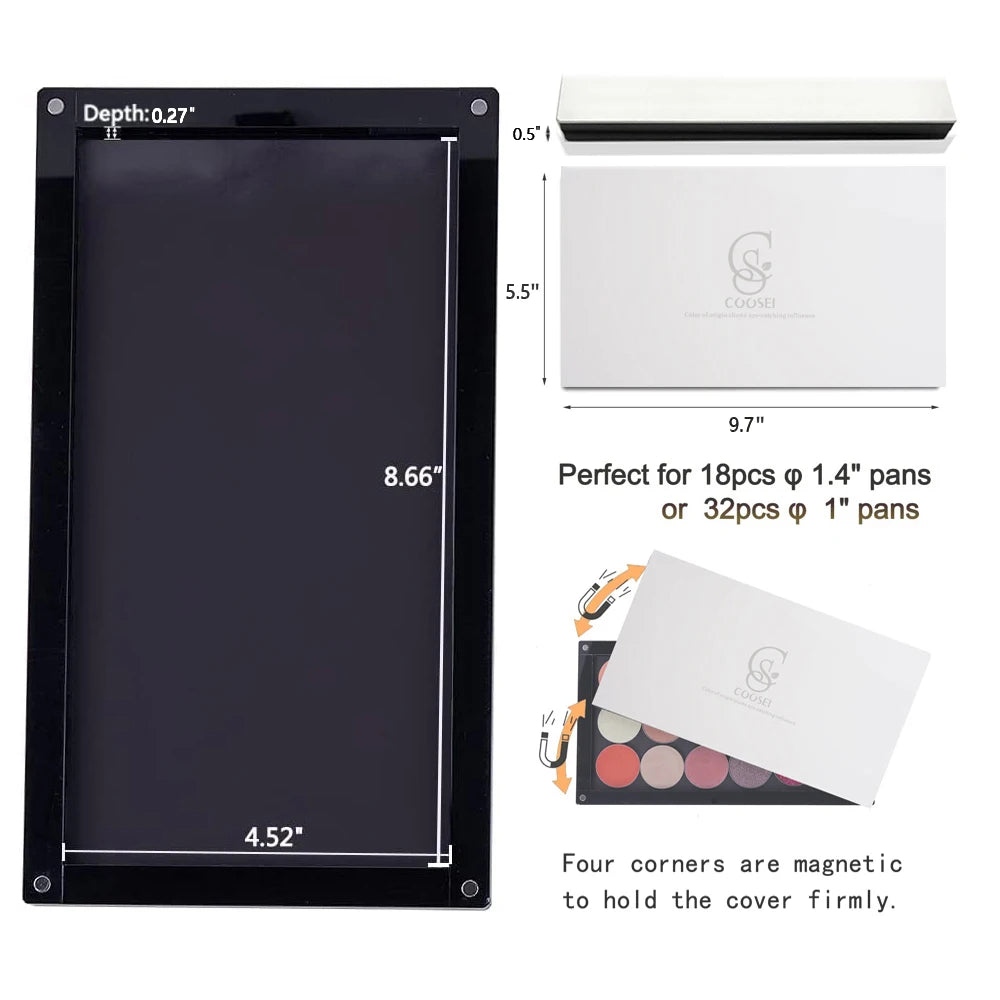 empty magnetic makeup palette acrylic storage box for eyeshadow depotting tool case ,stackable layers with mirror large size