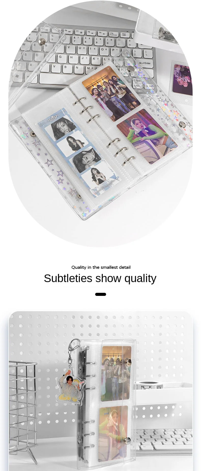 A6 6-Hole Narrow Half Laser Full Sky Star PVC Double Buckle Flip Cover Three Fold Loose Leaf Notebook Detachable Cover