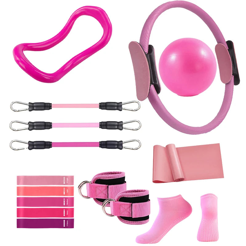 Pilates Ring Circle Set 15 Pcs Exercise Accessories for Women Workouts Yoga Ring Gym Back Bag Resistance Band Anti Slip Socks